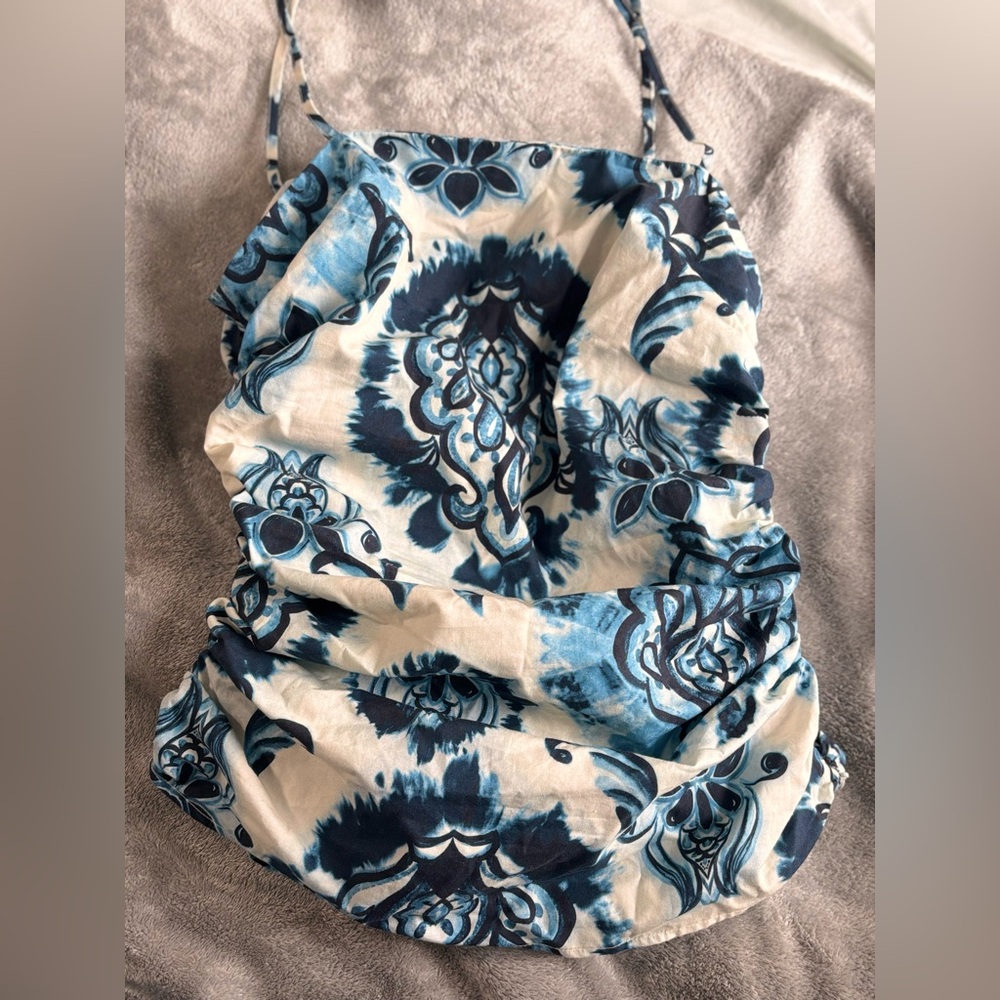 Zara Blue and Cream Floral T SHIRT